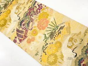 アンティーク　扇に御所車・草花模様織り出し丸帯（材料）